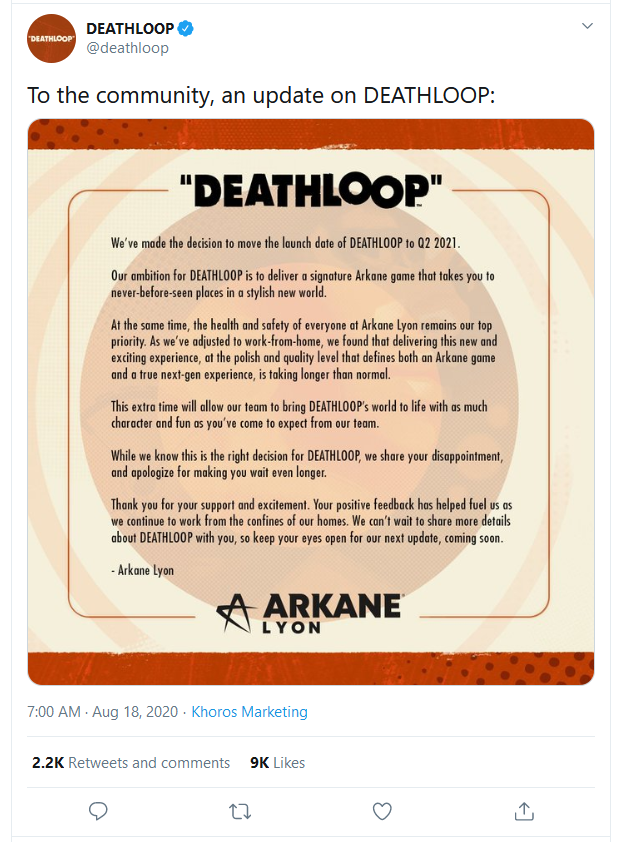 تاخیر بازی Deathloop